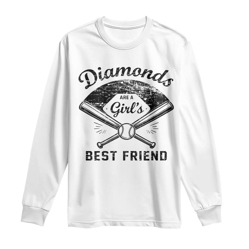 Softball Mom Gift Long Sleeve Shirt Diamonds Are A Girls Best Friend TS10 White Print Your Wear