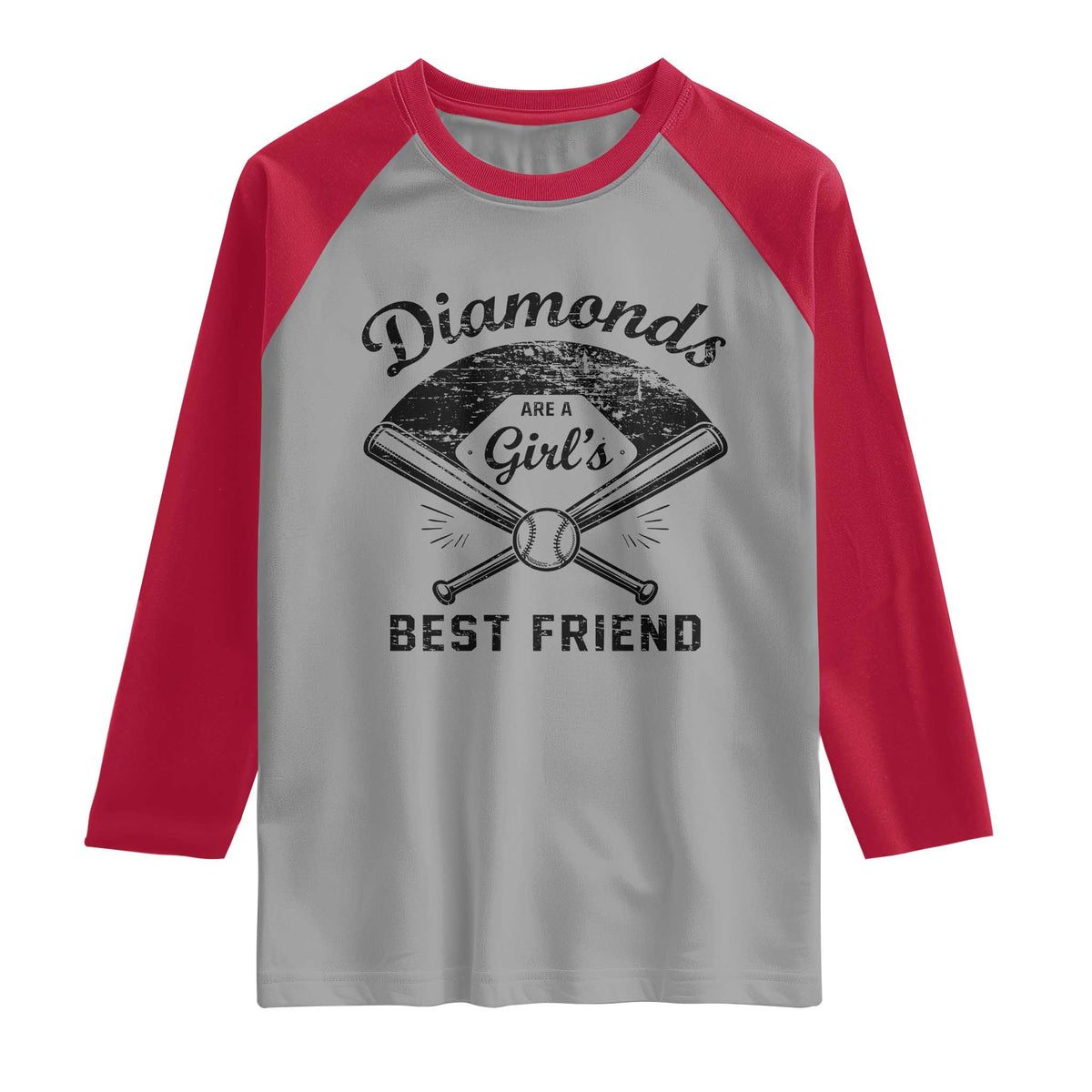 Softball Mom Gift Raglan Shirt Diamonds Are A Girls Best Friend TS10 Sport Gray Red Print Your Wear