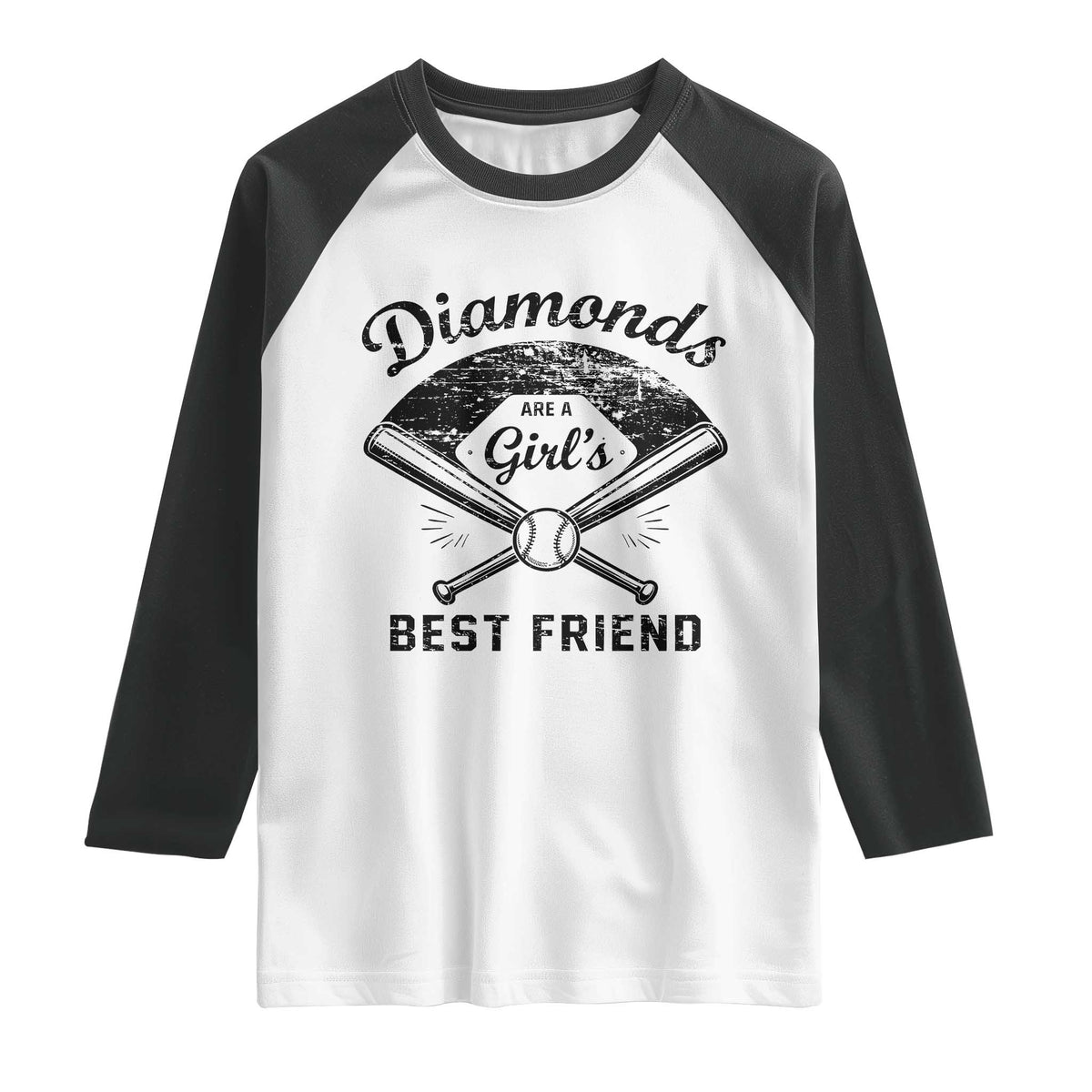 Softball Mom Gift Raglan Shirt Diamonds Are A Girls Best Friend TS10 White Black Print Your Wear