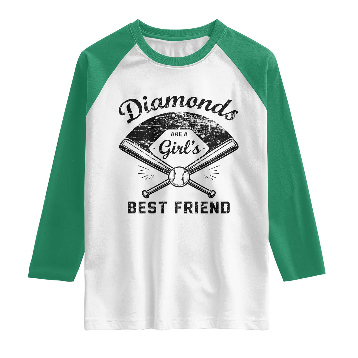 Softball Mom Gift Raglan Shirt Diamonds Are A Girls Best Friend TS10 White Kelly Green Print Your Wear