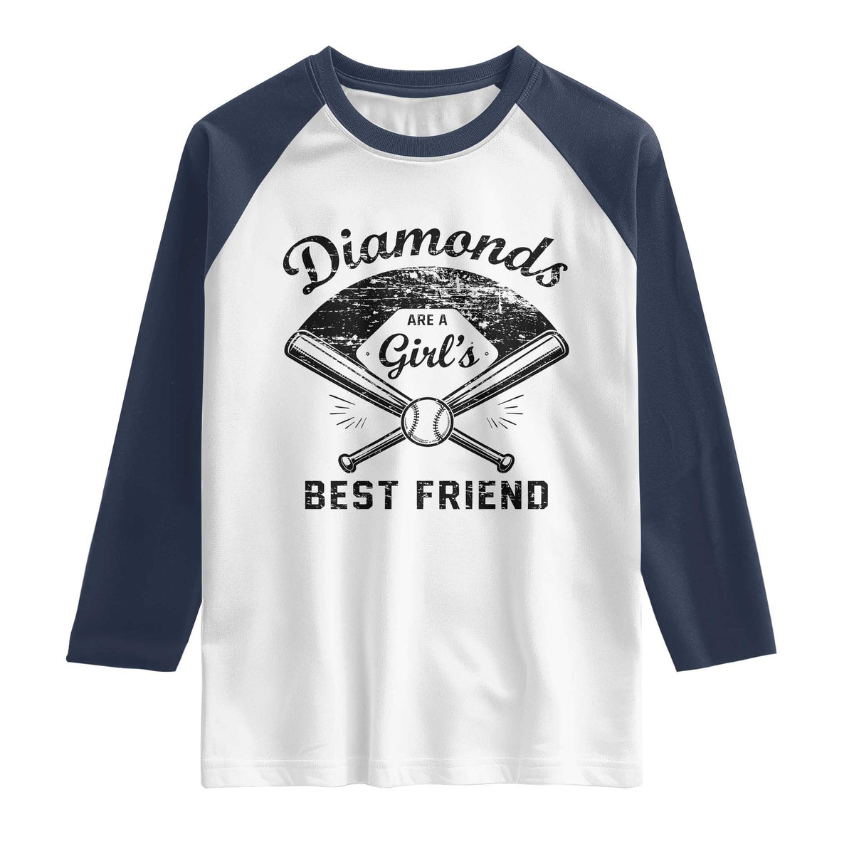 Softball Mom Gift Raglan Shirt Diamonds Are A Girls Best Friend TS10 White Navy Print Your Wear