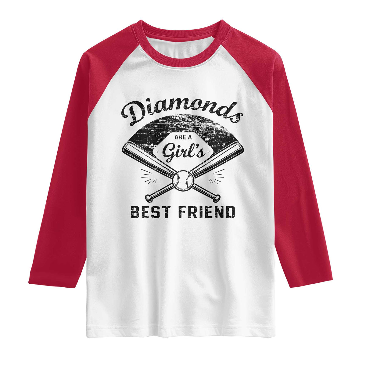 Softball Mom Gift Raglan Shirt Diamonds Are A Girls Best Friend TS10 White Red Print Your Wear