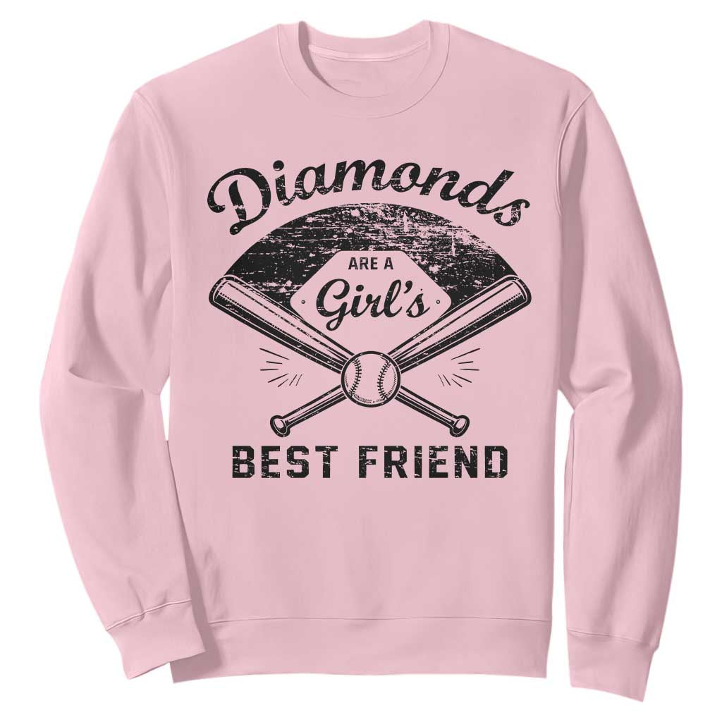 Softball Mom Gift Sweatshirt Diamonds Are A Girls Best Friend TS10 Light Pink Print Your Wear