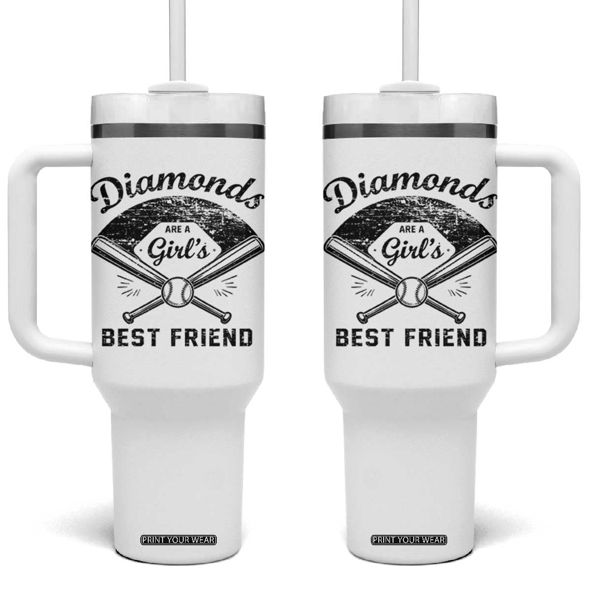 Softball Mom Gift Tumbler With Handle Diamonds Are A Girls Best Friend TS10 One Size: 40 oz White Print Your Wear