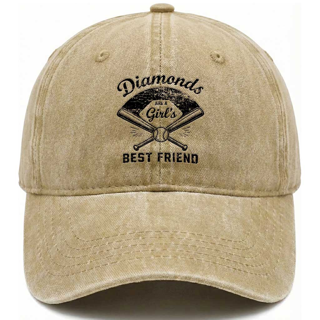 Softball Mom Gift Washed Cotton Baseball Cap Diamonds Are A Girls Best Friend TS10 Washed Cap Universal Fit Khaki Print Your Wear