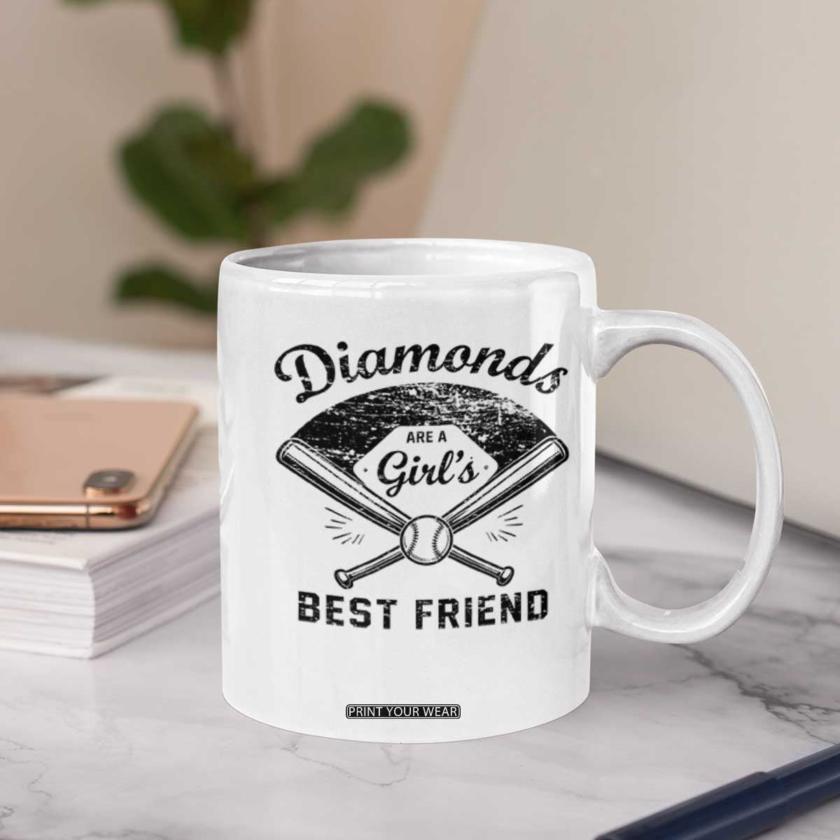 Softball Mom Gift Coffee Mug Diamonds Are A Girls Best Friend TS10 Print Your Wear