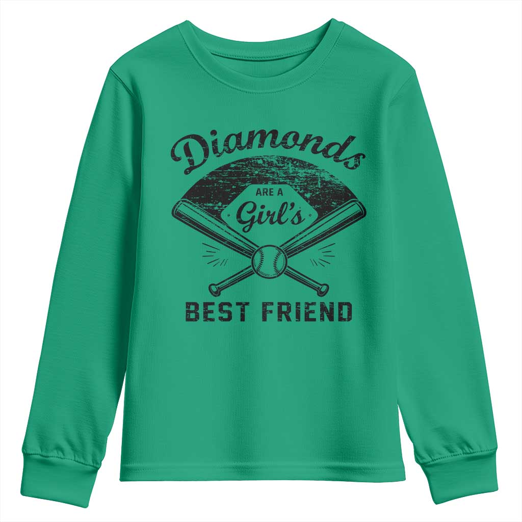 Softball Mom Gift Youth Sweatshirt Diamonds Are A Girls Best Friend TS10 Irish Green Print Your Wear