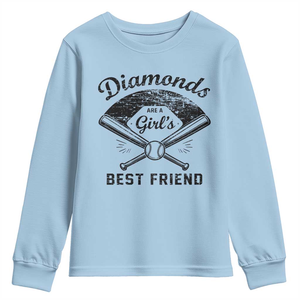 Softball Mom Gift Youth Sweatshirt Diamonds Are A Girls Best Friend TS10 Light Blue Print Your Wear