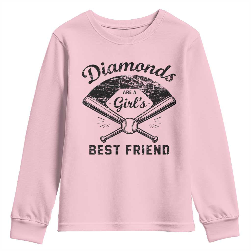 Softball Mom Gift Youth Sweatshirt Diamonds Are A Girls Best Friend TS10 Light Pink Print Your Wear