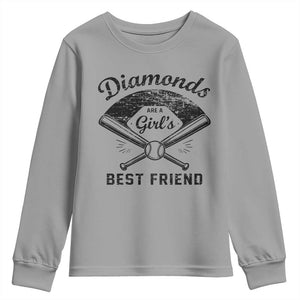 Softball Mom Gift Youth Sweatshirt Diamonds Are A Girls Best Friend TS10 Sport Gray Print Your Wear
