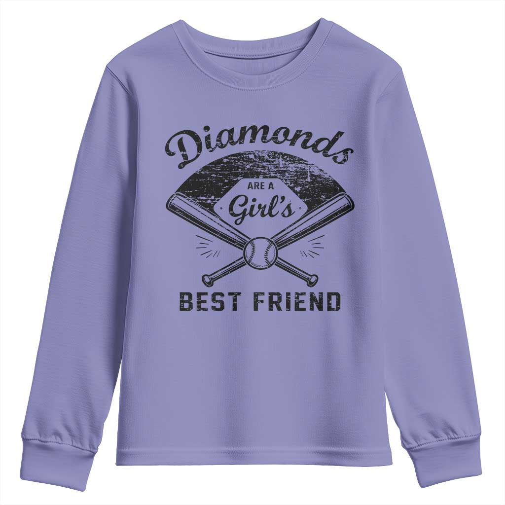 Softball Mom Gift Youth Sweatshirt Diamonds Are A Girls Best Friend TS10 Violet Print Your Wear