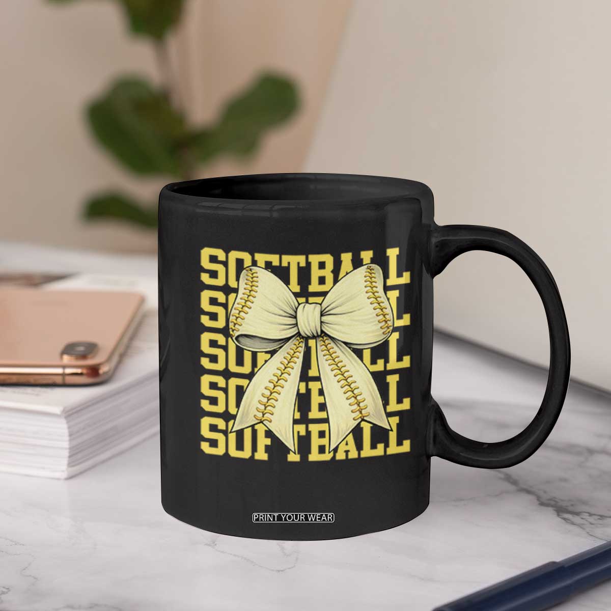 Softball Bow Coffee Mug Sister Sport Lovers Girls Team TS10 Print Your Wear