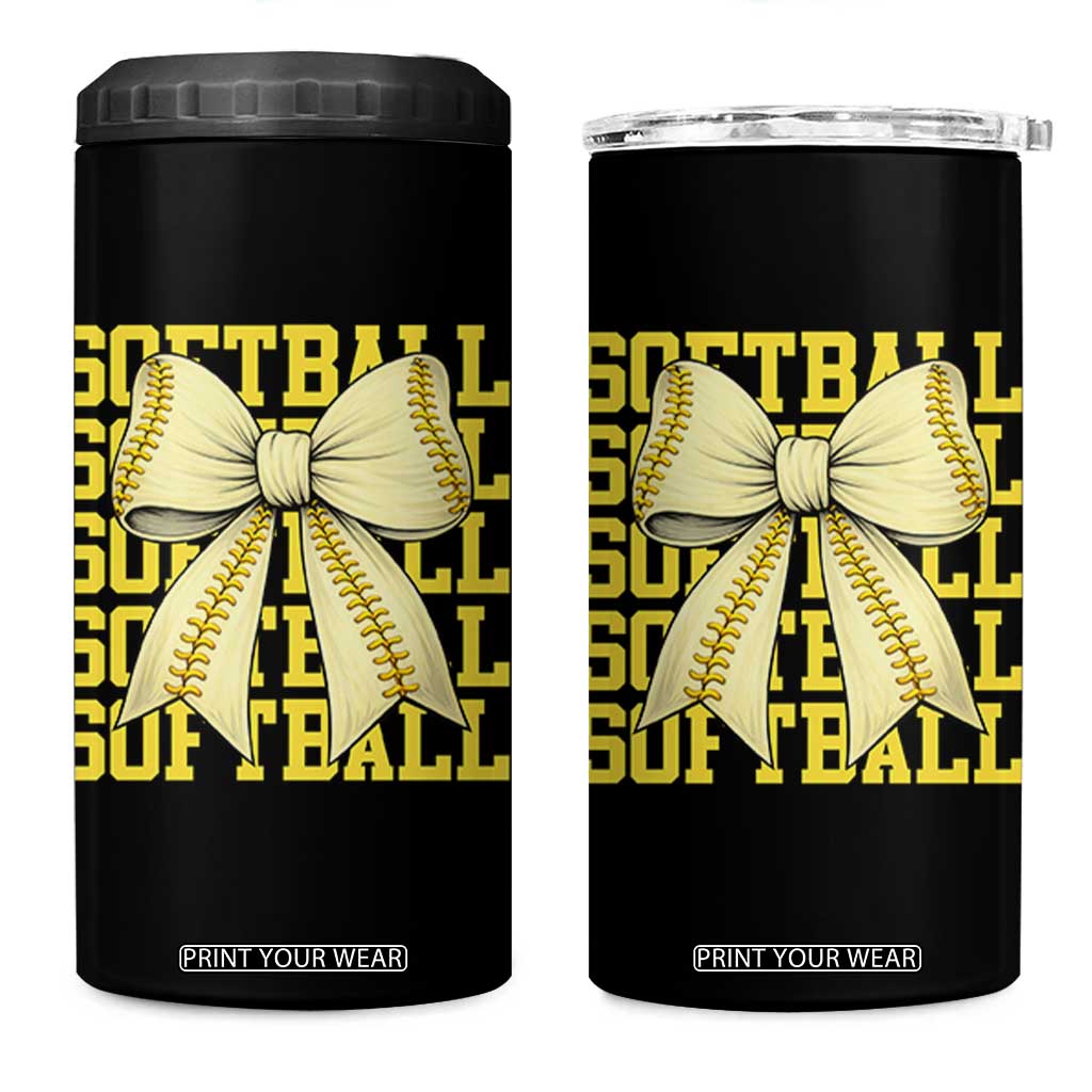 Softball Bow 4 in 1 Can Cooler Tumbler Sister Sport Lovers Girls Team TS10 One Size: 16 oz Black Print Your Wear