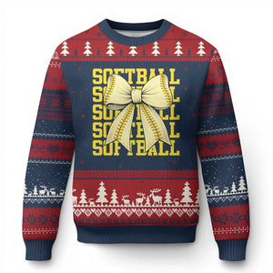 Softball Bow Ugly Christmas Sweater Sister Sport Lovers Girls Team TS10 Navy Red Print Your Wear