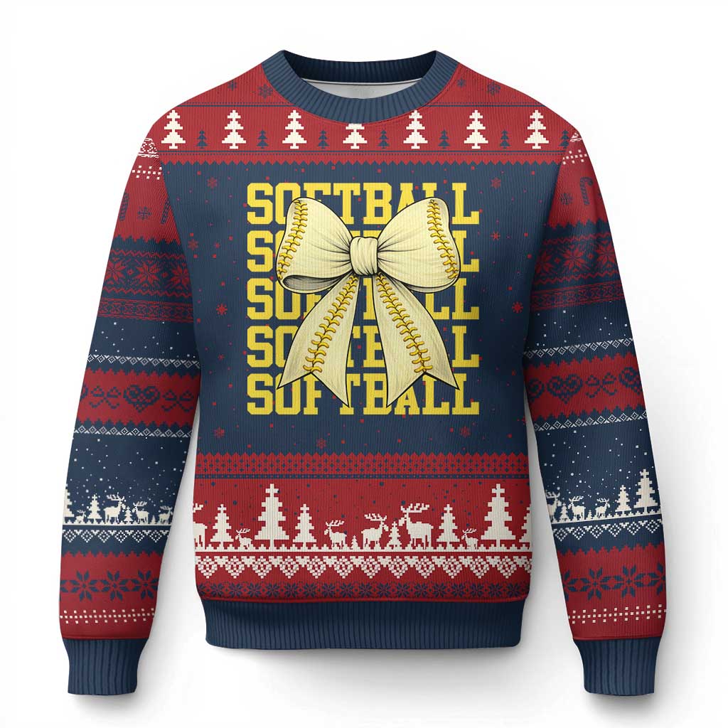 Softball Bow Ugly Christmas Sweater Sister Sport Lovers Girls Team TS10 Navy Red Print Your Wear