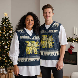Softball Bow V-Neck Knit Sweater Vest Sister Sport Lovers Girls Team TS10 Navy Beige Print Your Wear