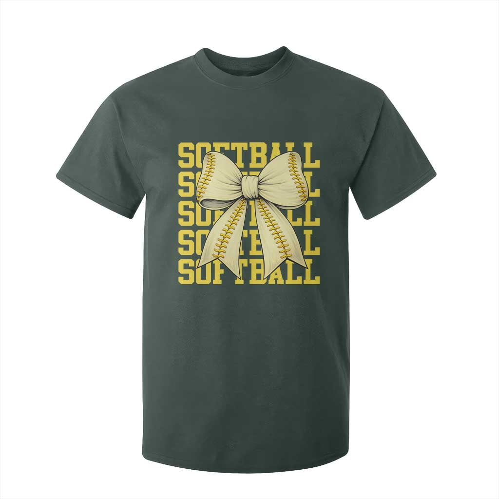 Softball Bow T Shirt For Kid Sister Sport Lovers Girls Team TS10 Dark Forest Green Print Your Wear