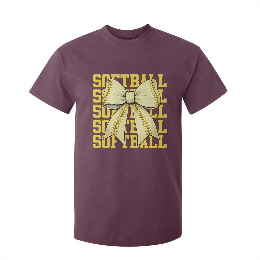 Softball Bow T Shirt For Kid Sister Sport Lovers Girls Team TS10 Maroon Print Your Wear