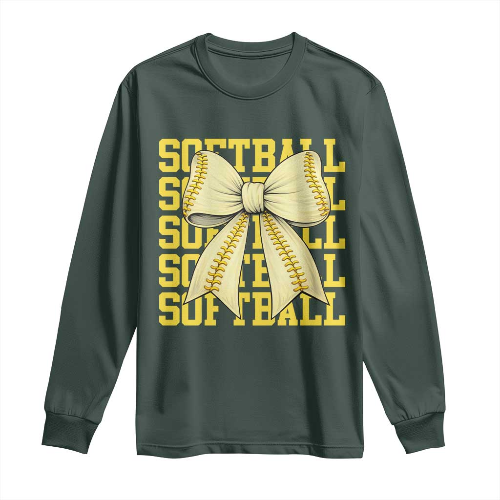 Softball Bow Long Sleeve Shirt Sister Sport Lovers Girls Team TS10 Dark Forest Green Print Your Wear