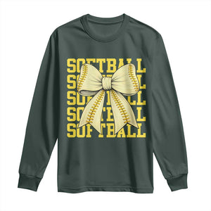 Softball Bow Long Sleeve Shirt Sister Sport Lovers Girls Team TS10 Dark Forest Green Print Your Wear