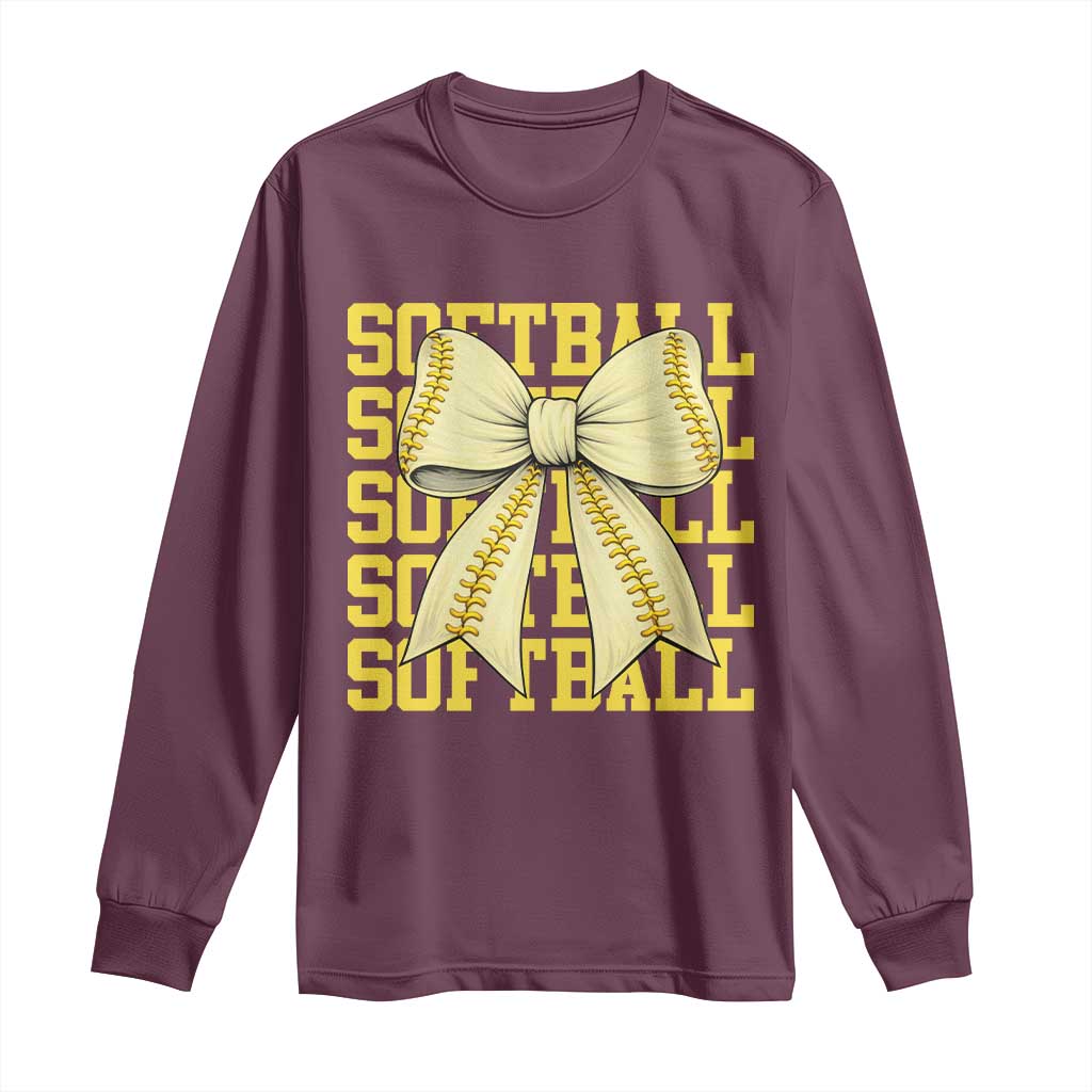 Softball Bow Long Sleeve Shirt Sister Sport Lovers Girls Team TS10 Maroon Print Your Wear