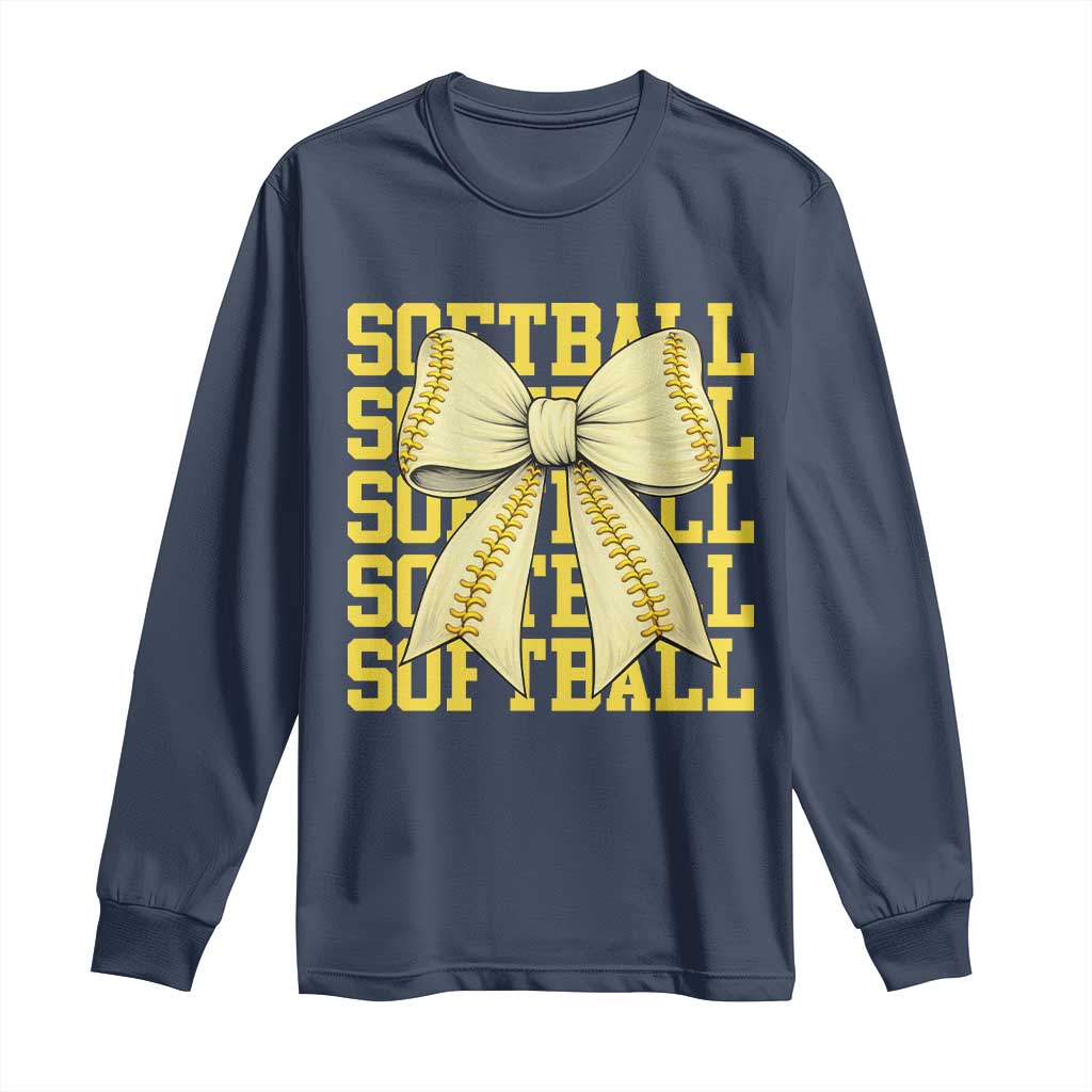 Softball Bow Long Sleeve Shirt Sister Sport Lovers Girls Team TS10 Navy Print Your Wear