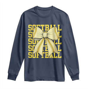 Softball Bow Long Sleeve Shirt Sister Sport Lovers Girls Team TS10 Navy Print Your Wear