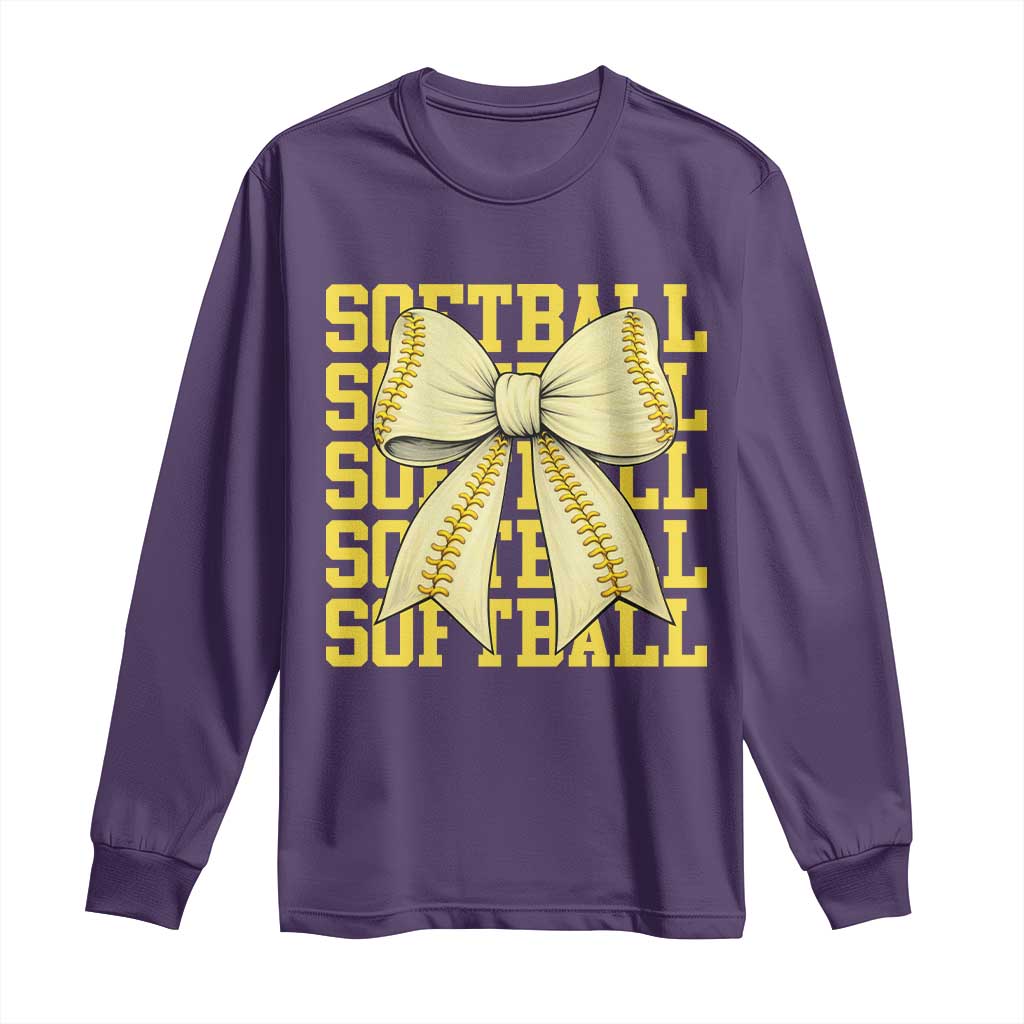 Softball Bow Long Sleeve Shirt Sister Sport Lovers Girls Team TS10 Purple Print Your Wear