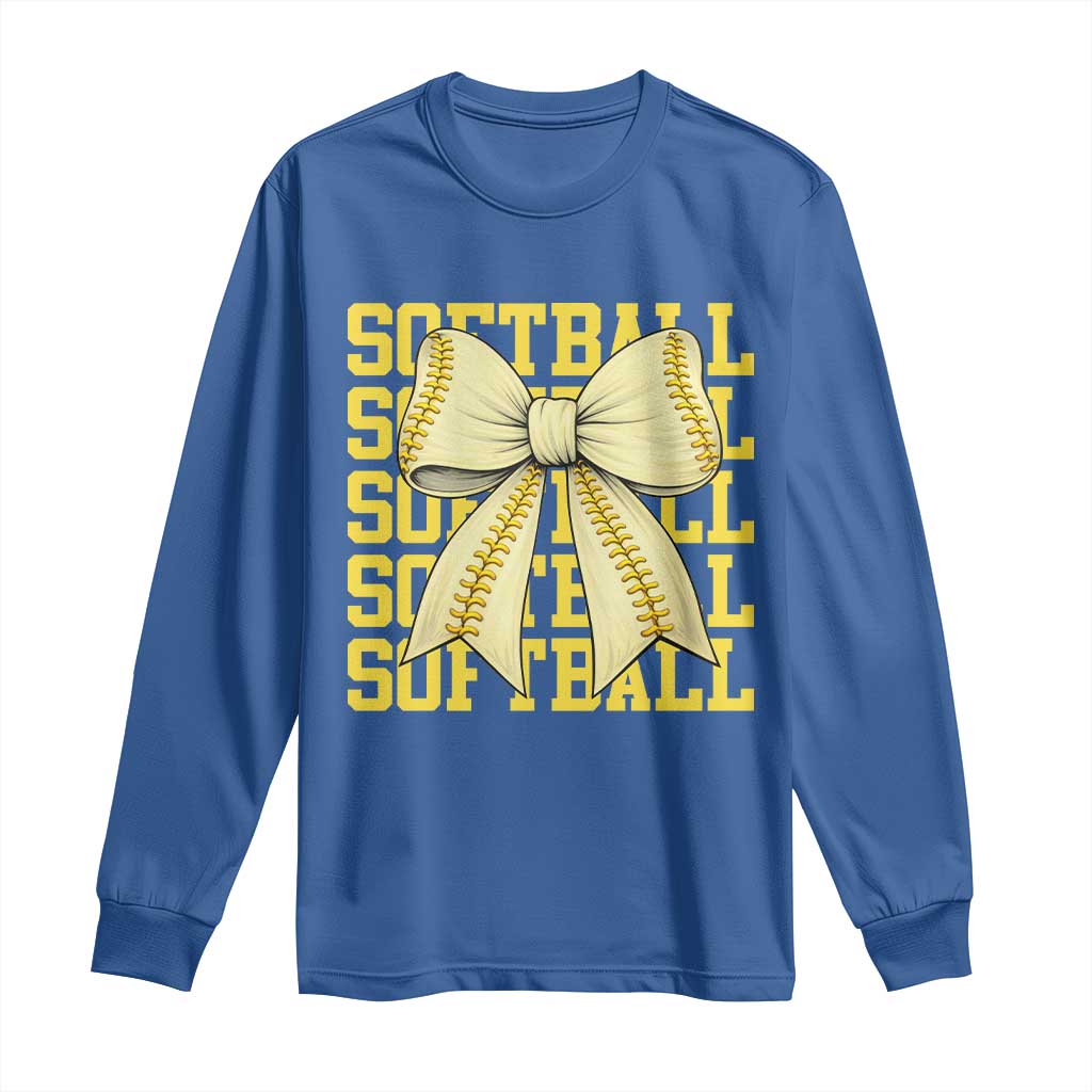 Softball Bow Long Sleeve Shirt Sister Sport Lovers Girls Team TS10 Royal Blue Print Your Wear