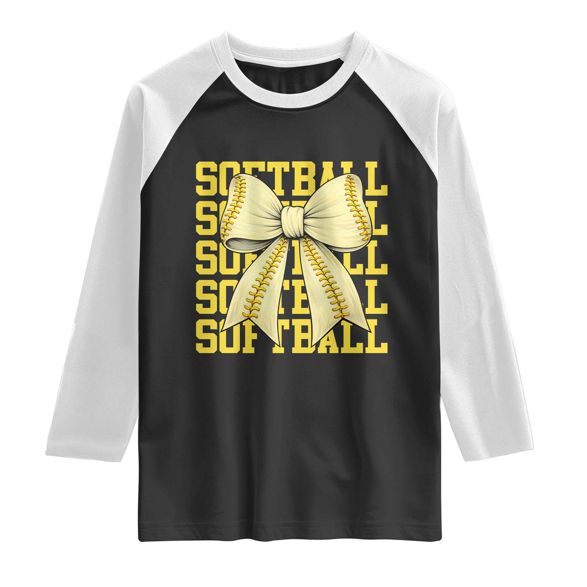 Softball Bow Raglan Shirt Sister Sport Lovers Girls Team TS10 Black White Print Your Wear