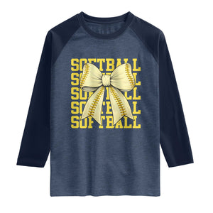 Softball Bow Raglan Shirt Sister Sport Lovers Girls Team TS10 Heather Denim Navy Print Your Wear