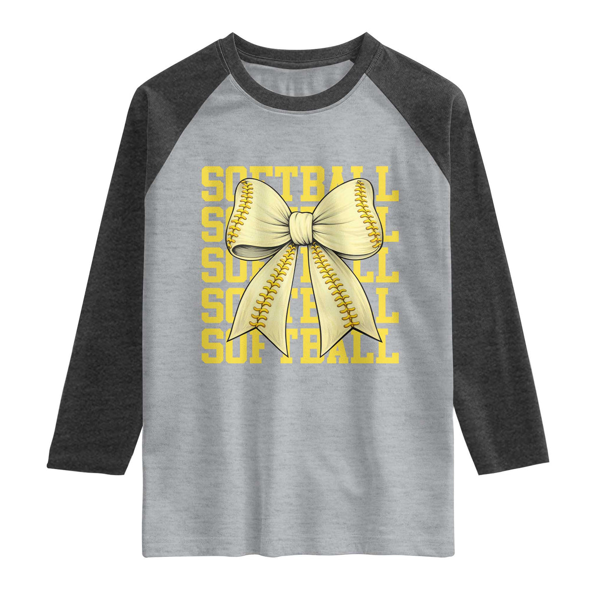 Softball Bow Raglan Shirt Sister Sport Lovers Girls Team TS10 Heather Gray Heather Charcoal Print Your Wear