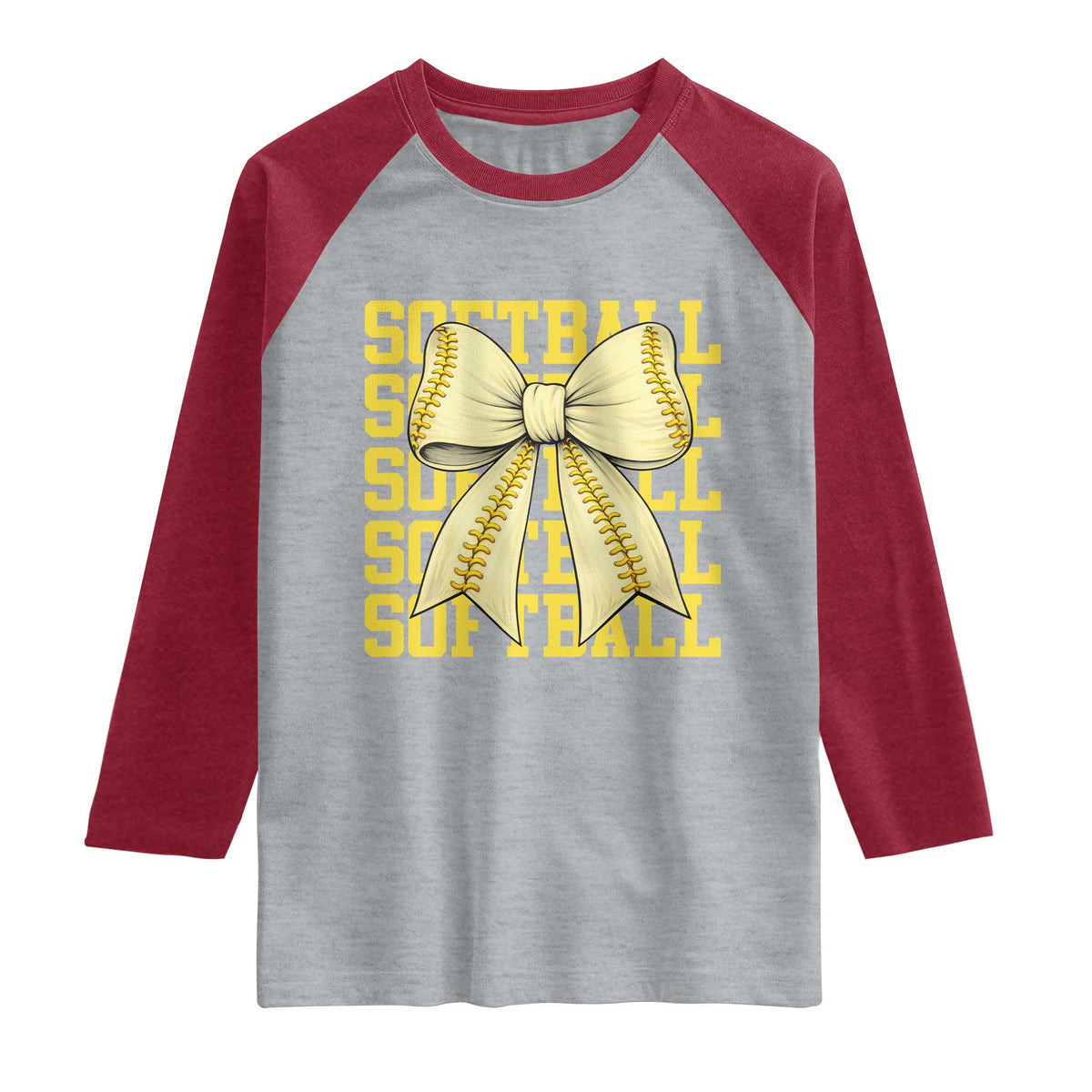 Softball Bow Raglan Shirt Sister Sport Lovers Girls Team TS10 Heather Gray Heather Red Print Your Wear