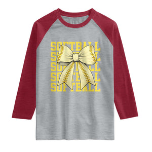 Softball Bow Raglan Shirt Sister Sport Lovers Girls Team TS10 Heather Gray Heather Red Print Your Wear