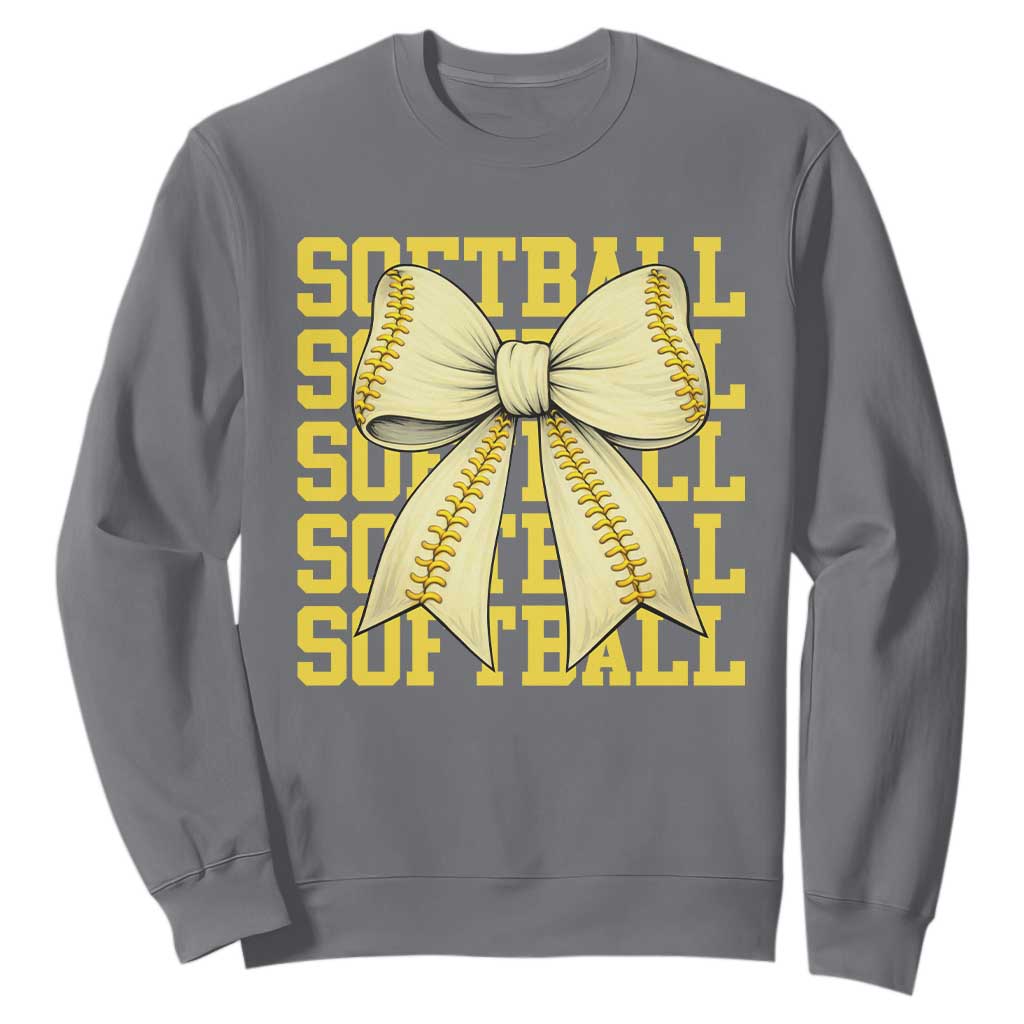 Softball Bow Sweatshirt Sister Sport Lovers Girls Team TS10 Charcoal Print Your Wear