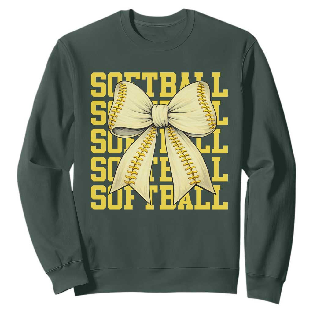 Softball Bow Sweatshirt Sister Sport Lovers Girls Team TS10 Dark Forest Green Print Your Wear