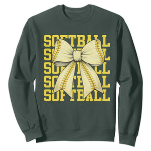 Softball Bow Sweatshirt Sister Sport Lovers Girls Team TS10 Dark Forest Green Print Your Wear