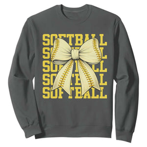 Softball Bow Sweatshirt Sister Sport Lovers Girls Team TS10 Dark Heather Print Your Wear
