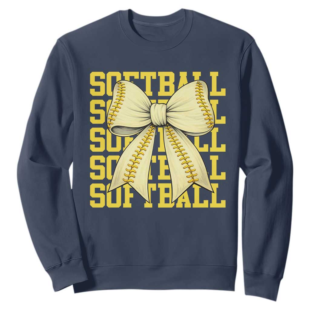 Softball Bow Sweatshirt Sister Sport Lovers Girls Team TS10 Navy Print Your Wear