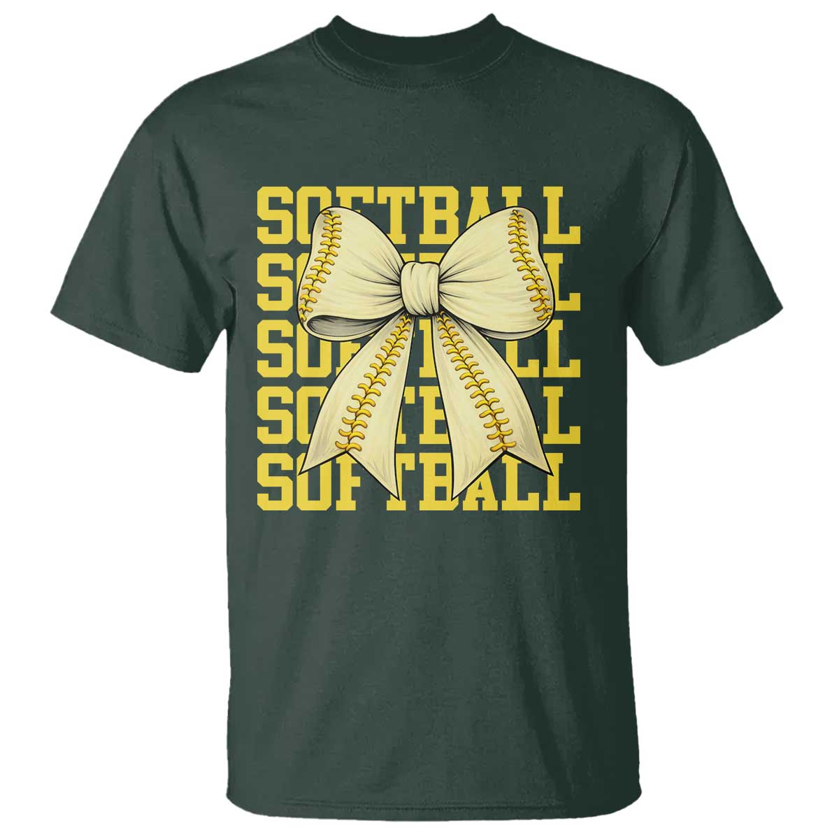 Softball Bow T Shirt Sister Sport Lovers Girls Team TS10 Dark Forest Green Print Your Wear