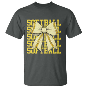 Softball Bow T Shirt Sister Sport Lovers Girls Team TS10 Dark Heather Print Your Wear