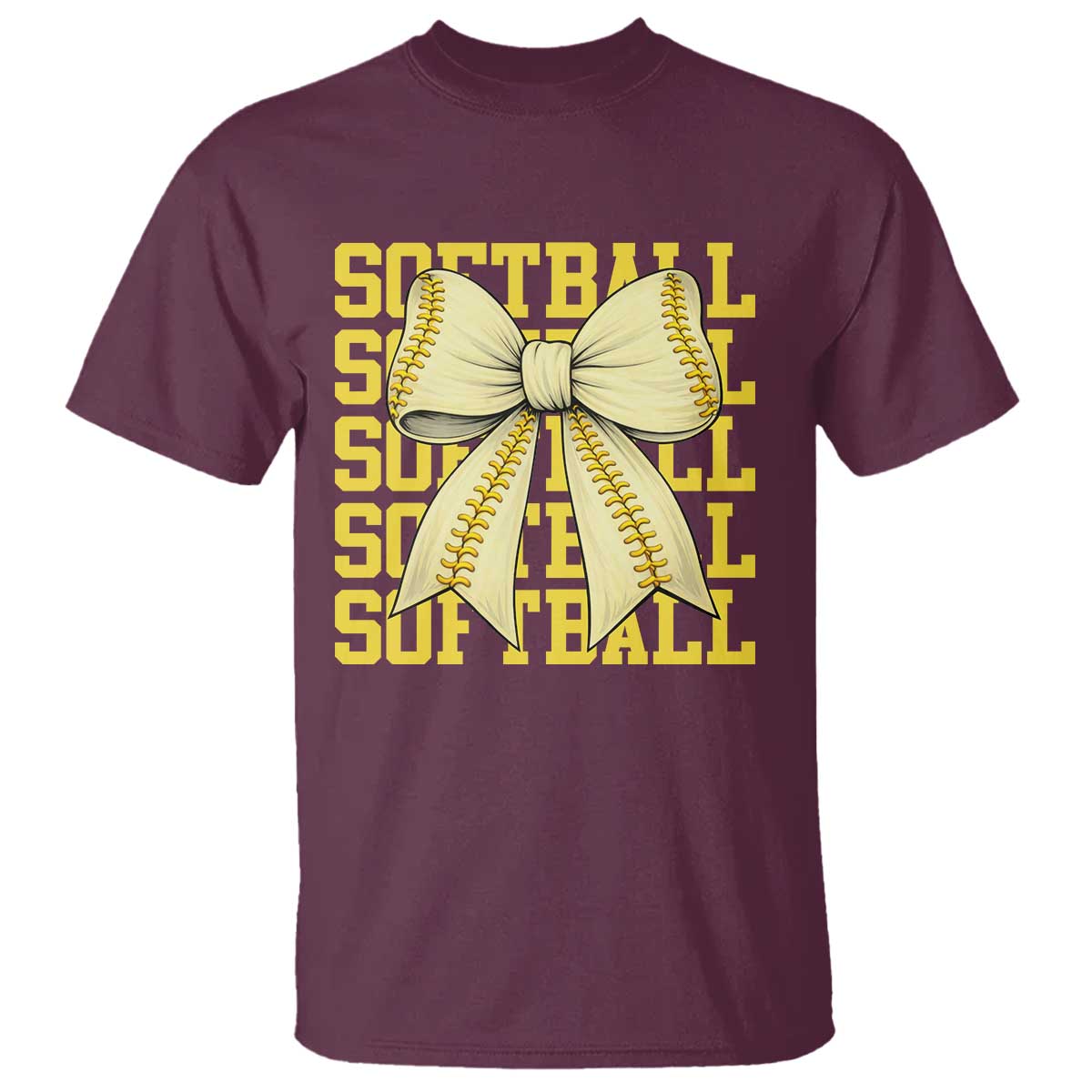 Softball Bow T Shirt Sister Sport Lovers Girls Team TS10 Maroon Print Your Wear