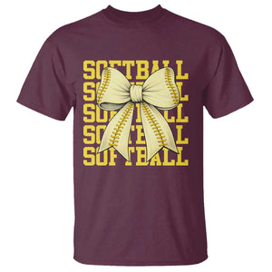 Softball Bow T Shirt Sister Sport Lovers Girls Team TS10 Maroon Print Your Wear