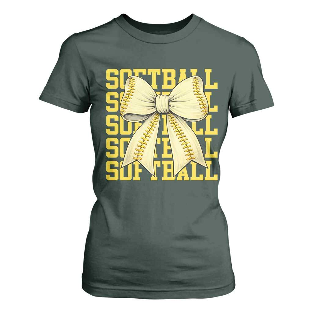 Softball Bow T Shirt For Women Sister Sport Lovers Girls Team TS10 Dark Forest Green Print Your Wear