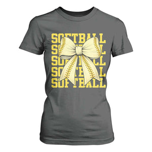 Softball Bow T Shirt For Women Sister Sport Lovers Girls Team TS10 Dark Heather Print Your Wear
