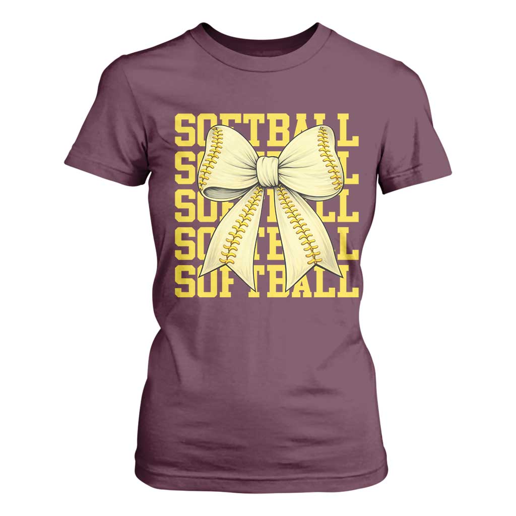 Softball Bow T Shirt For Women Sister Sport Lovers Girls Team TS10 Maroon Print Your Wear