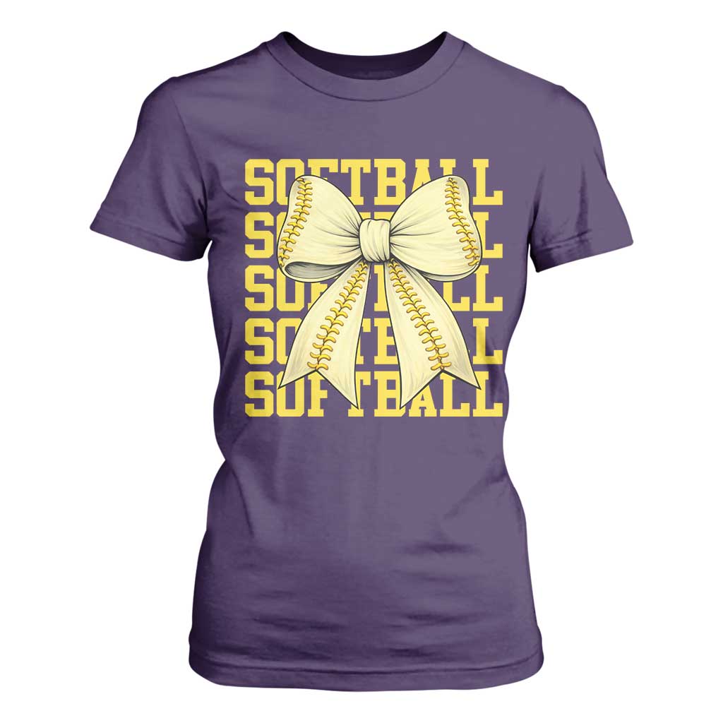 Softball Bow T Shirt For Women Sister Sport Lovers Girls Team TS10 Purple Print Your Wear
