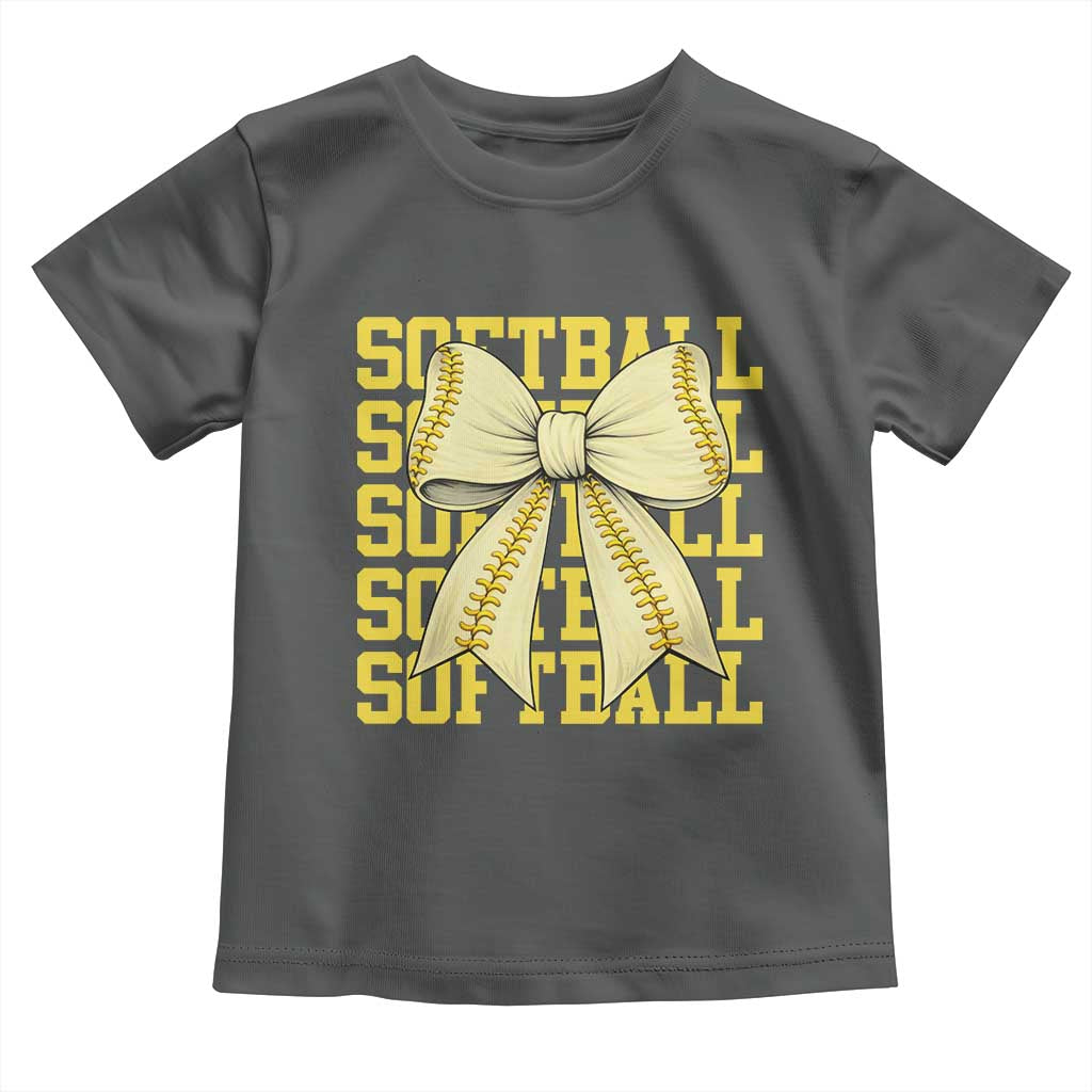 Softball Bow Toddler T Shirt Sister Sport Lovers Girls Team TS10 Dark Heather Print Your Wear