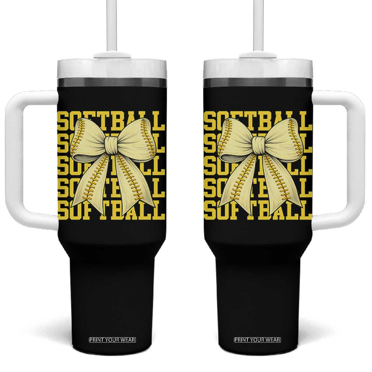 Softball Bow Tumbler With Handle Sister Sport Lovers Girls Team TS10 One Size: 40 oz Black Print Your Wear