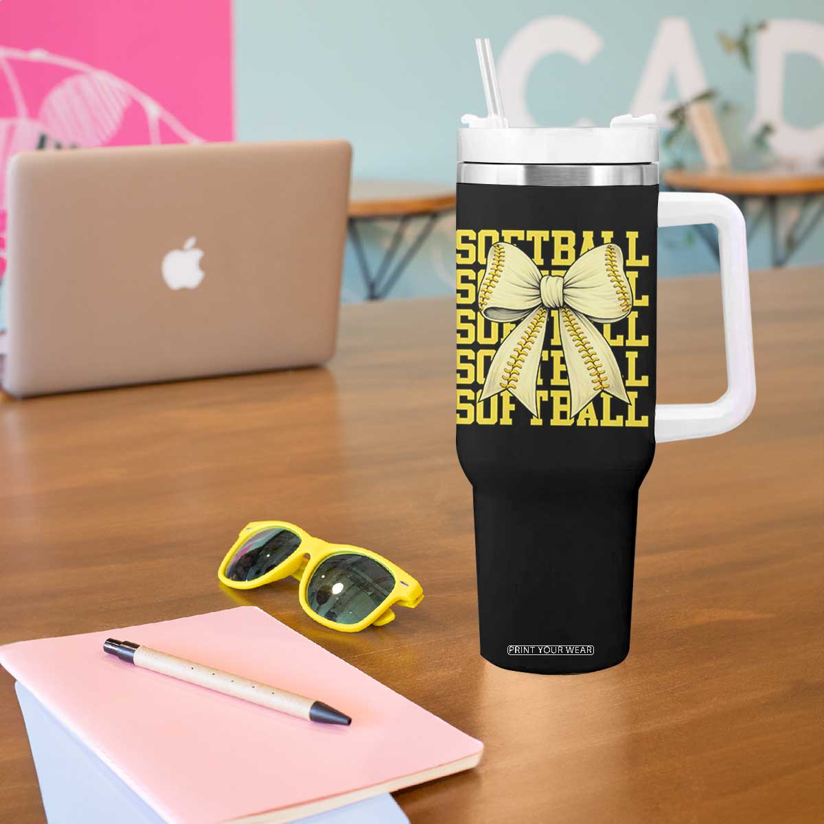 Softball Bow Tumbler With Handle Sister Sport Lovers Girls Team TS10 Print Your Wear